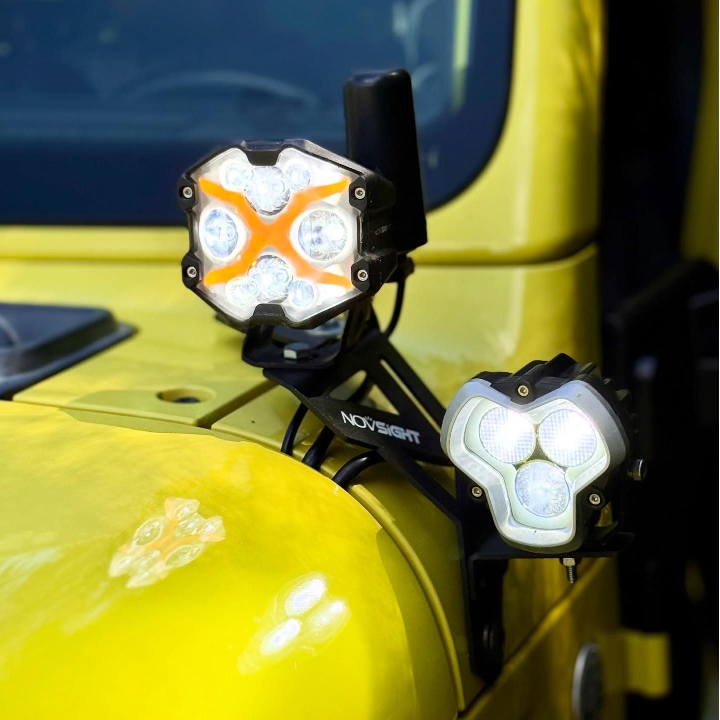 Jeep Wrangler JL/JLU A-Pillar Dual Light Mount | 2018-2024 Models | Stainless Steel | Off-Road Lighting Upgrade | (Excludes 4XE) - NOVSIGHT
