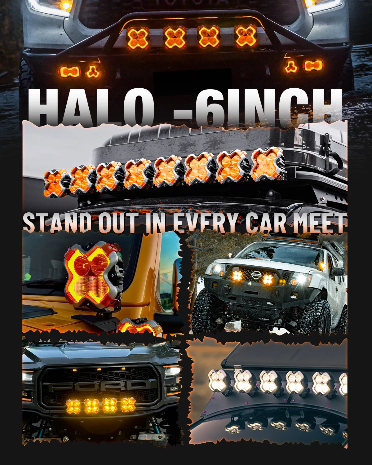 HALO Standard Series 6" LED Pod Lights with DRL 60W Twin Light Kit System Pair