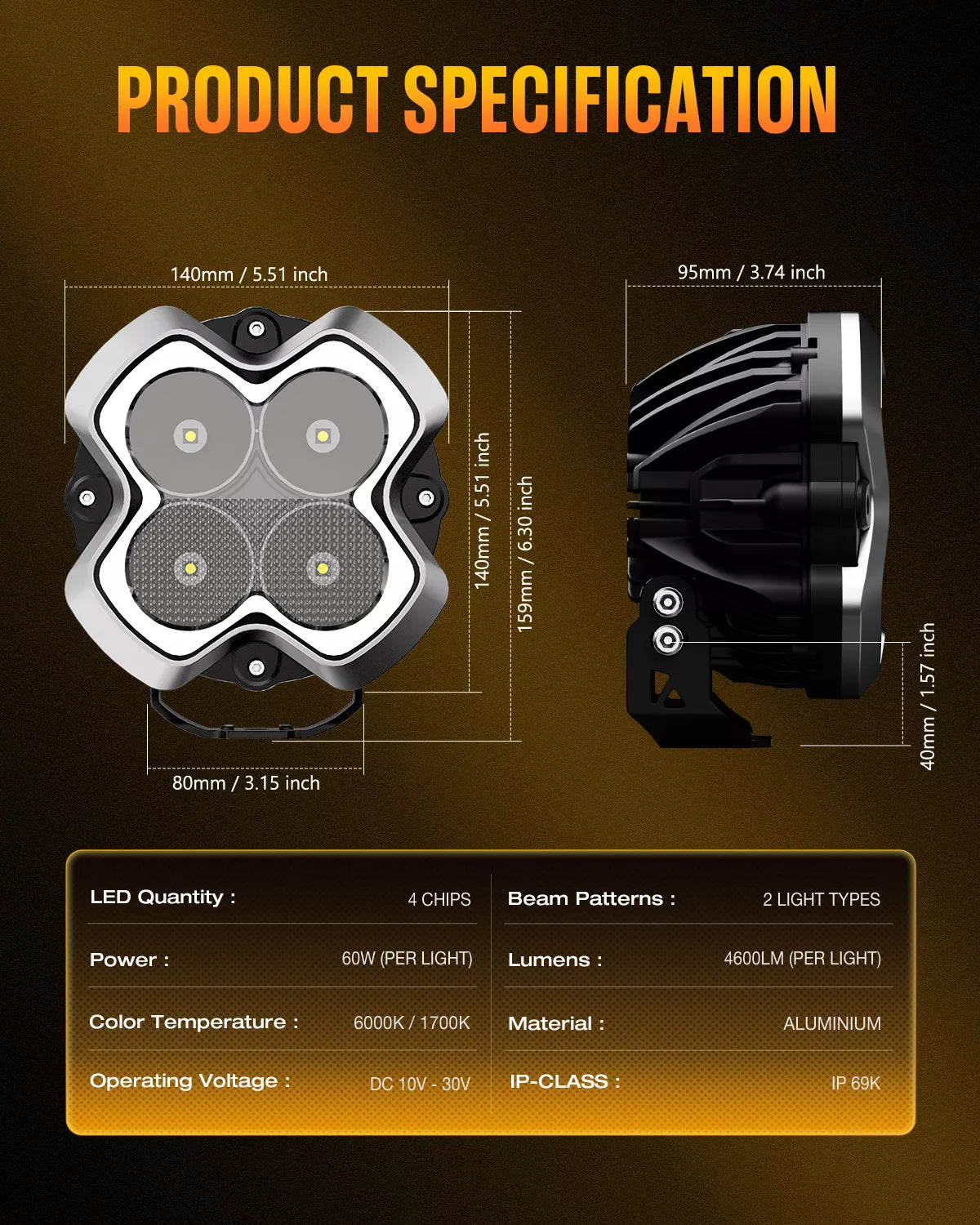 HALO Standard Series 6" LED Pod Lights with DRL 60W Twin Light Kit System Pair