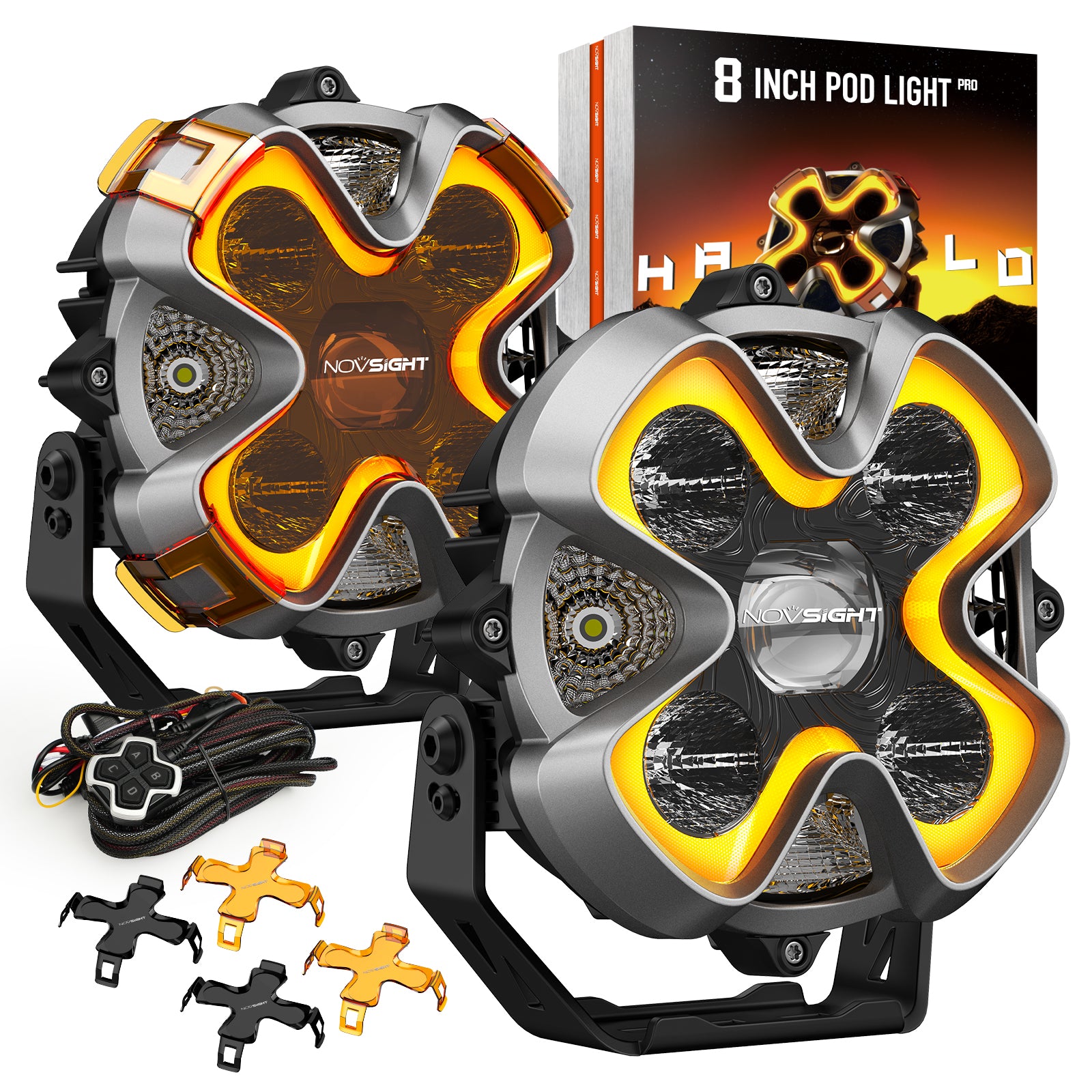 HALO Pro Series 8-inch LED Pod Lights with Dynamic DRL Modes - NOVSIGHT