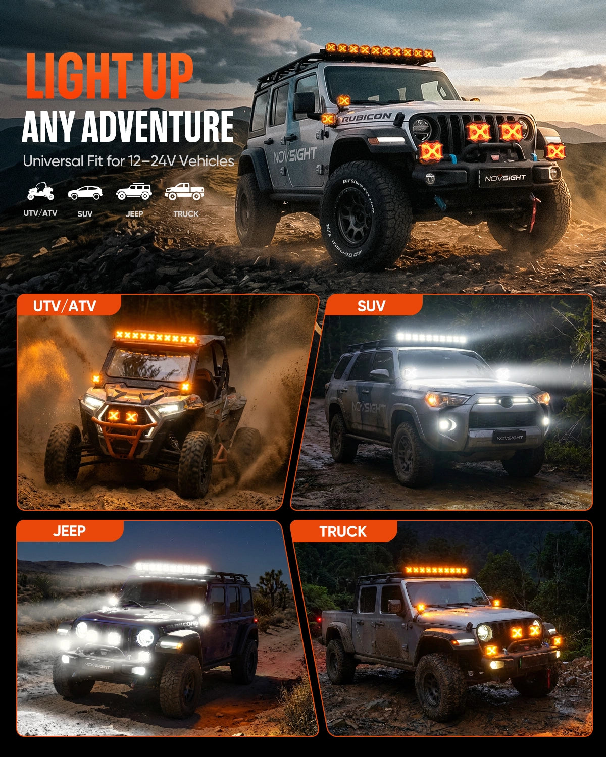 X7 LED pods lighting up the trail at night on an off-road truck