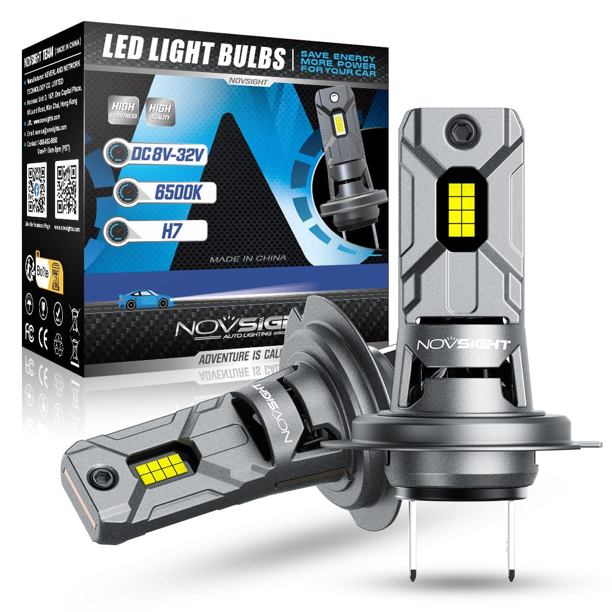 H7 LED Headlight Bulbs 1:1 Mini Size Wireless 60W, 12000LM 6500K