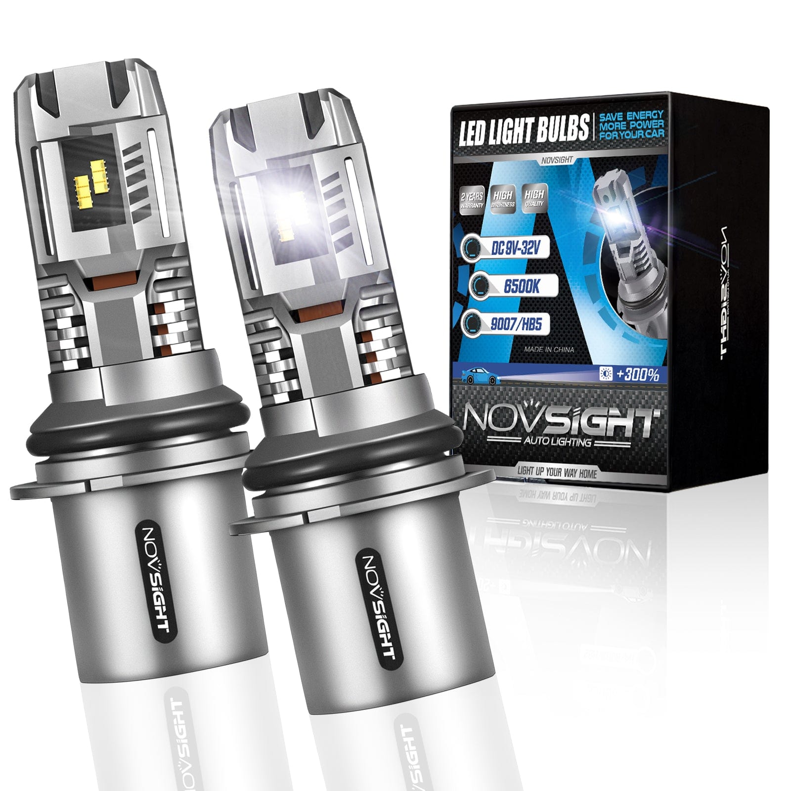 N30 Standard Series Wireless | 9007 HB5 LED Bulbs 1:1 Integrated Design 55W 12000LM 6500K White | 2 Bulbs - NOVSIGHT