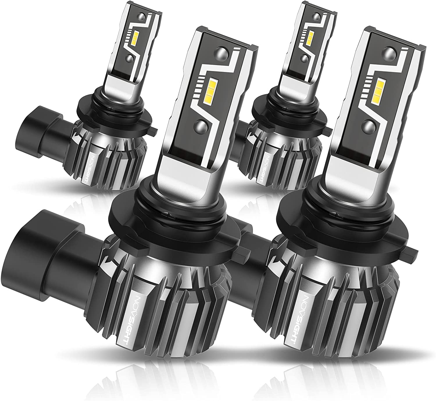 NOVSIGHT 9005 9006 Led Headlight Bulbs Combo 300% Brightness 9005/HB3 High Beam 9006/HB4 Low Beam 1:1 Mini Size Headlight Conversion Kits 6500K Cool White Replacement Headlights Halogen, Pack of 4 - NOVSIGHT