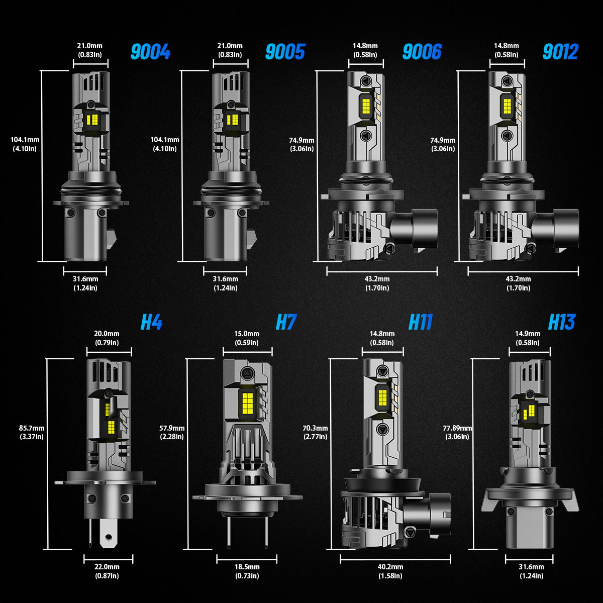 N99 Series Wireless | H4 H7 H11 H13 9004 9005 9006 9007 9012 LED Headlight Bulbs 100W 24000LM 6500K White | 2 Bulbs - NOVSIGHT