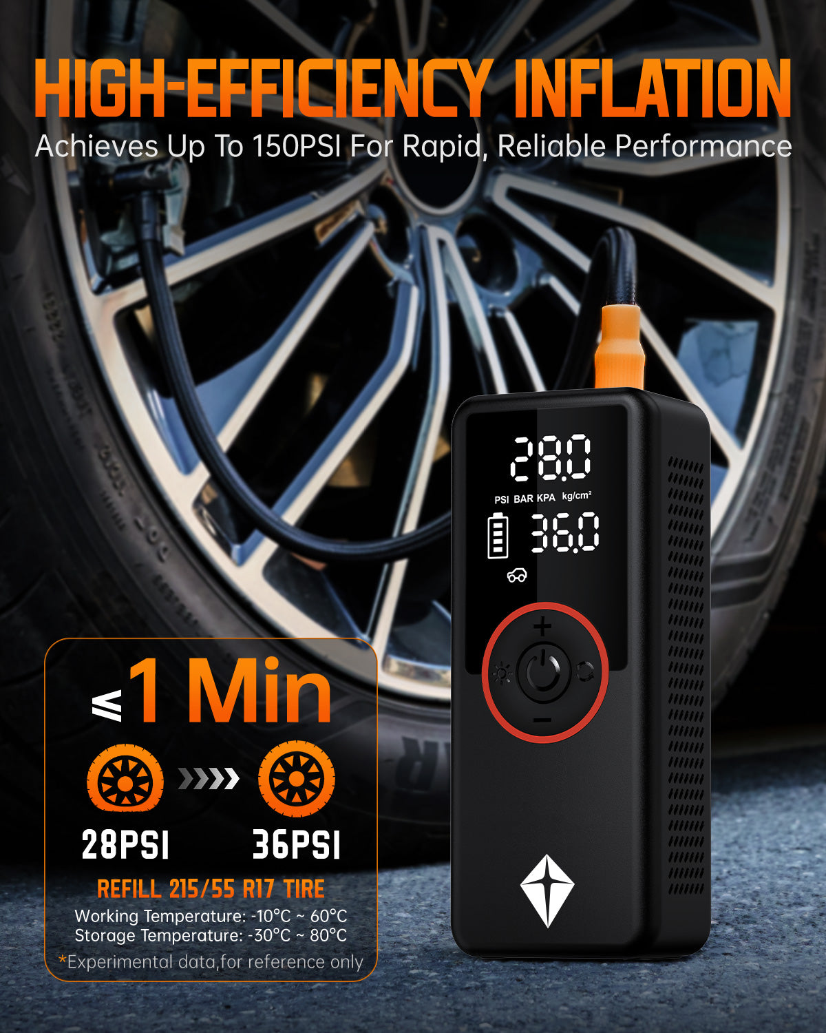 Tire Inflator Air Pump for Car Motorcycle Bicycle Phone Charging 25000mAh - NOVSIGHT