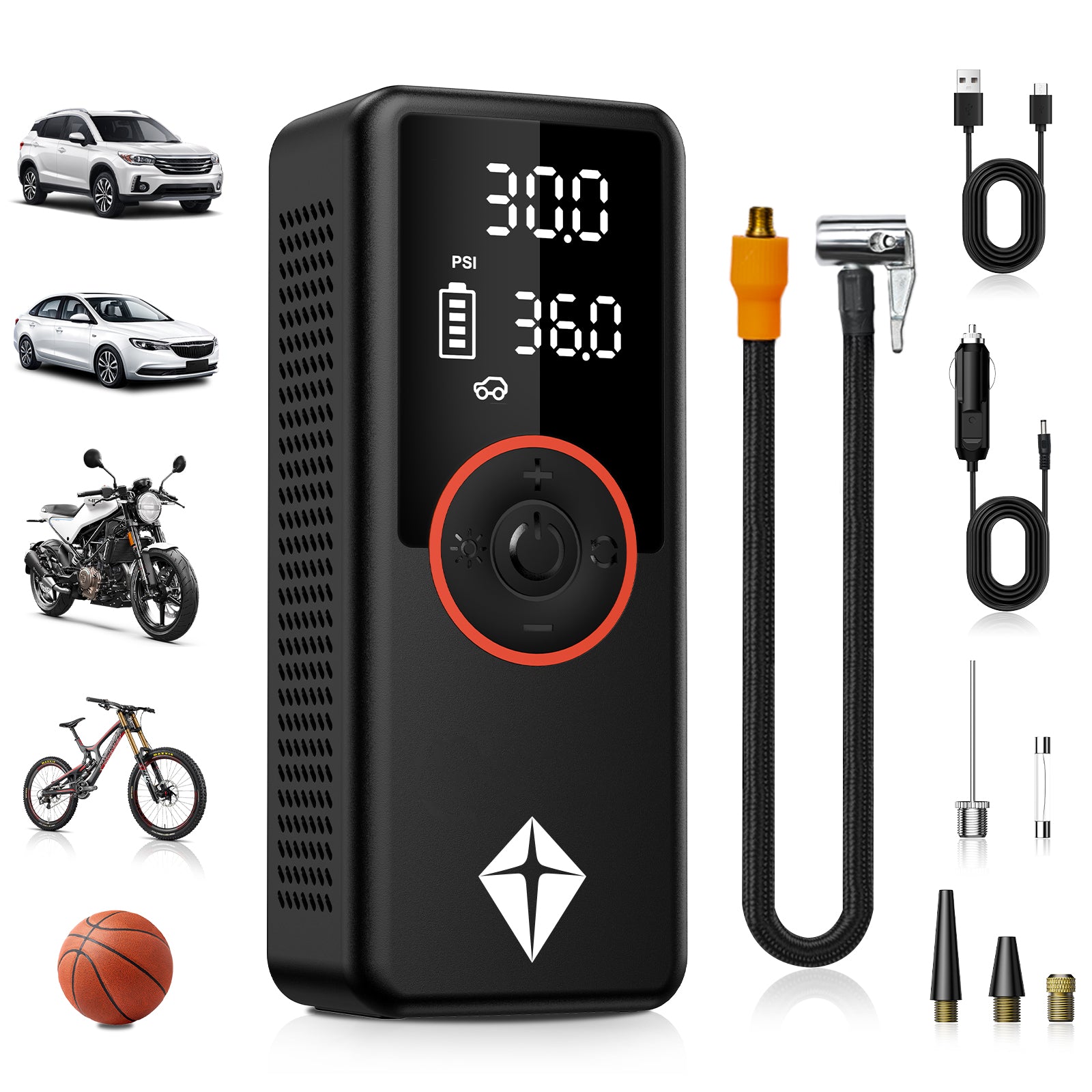 Tire Inflator Air Pump for Car Motorcycle Bicycle Phone Charging 25000mAh - NOVSIGHT