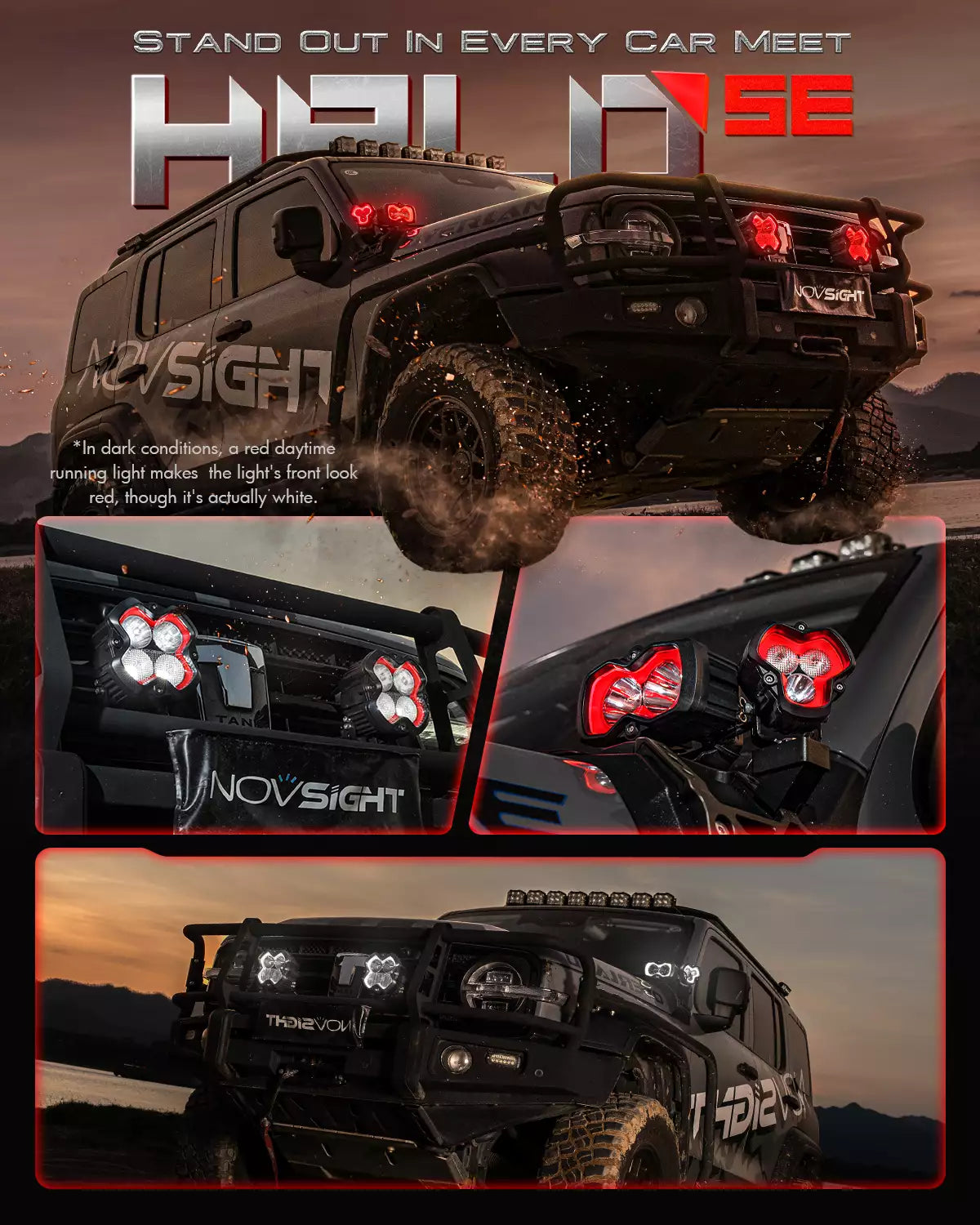 HALO SE Series 6-inch LED Pod Lights with Red and White DRL LED Pod Lights | Novsight