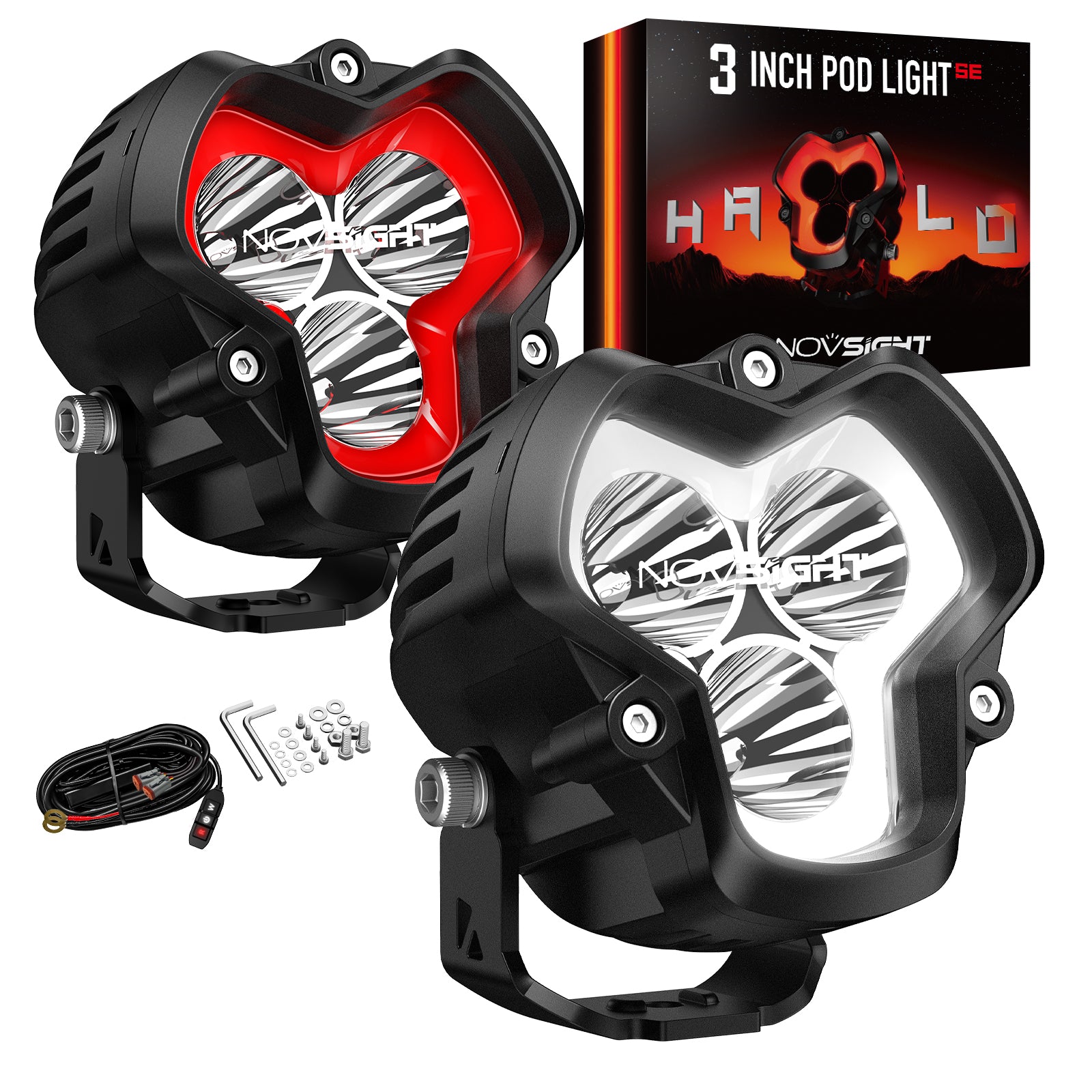 3-Inch HALO SE LED Pod Lights - Red Daytime Running Light for Off