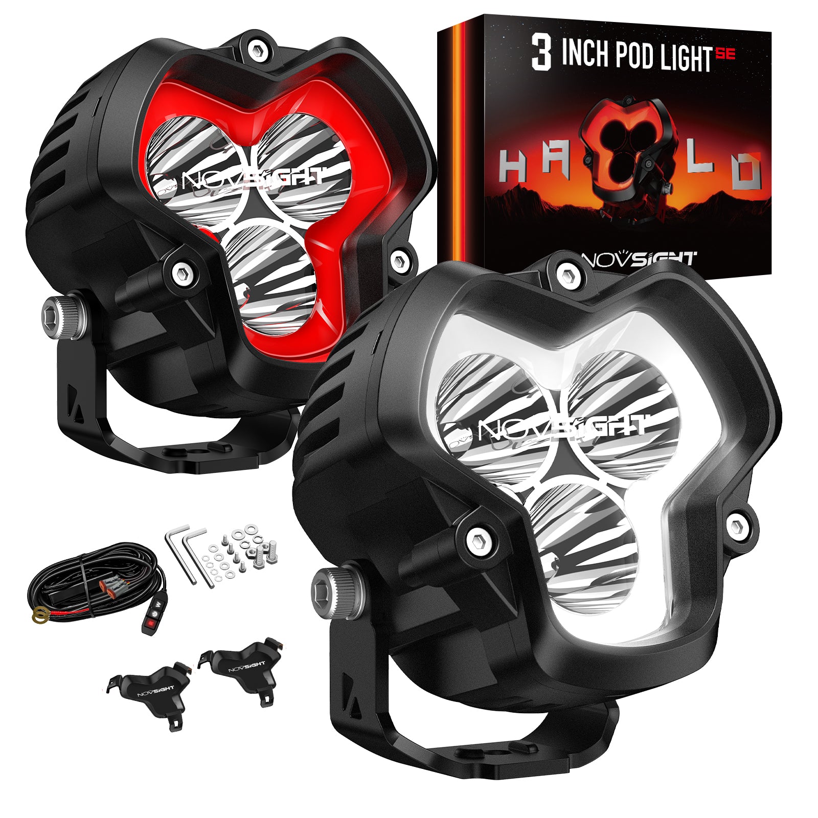 3-Inch HALO SE LED Pod Lights - Red Daytime Running Light for Off