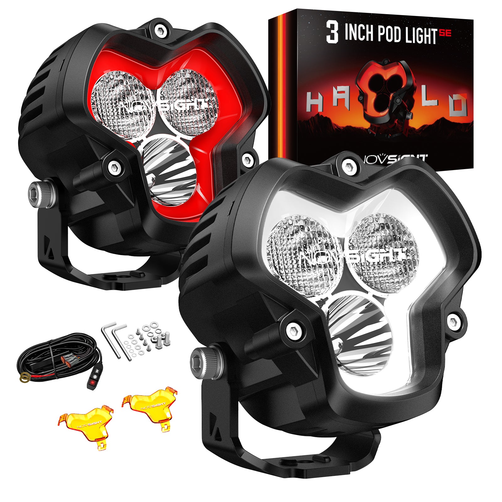 3-Inch HALO SE LED Pod Lights - Red Daytime Running Light for Off