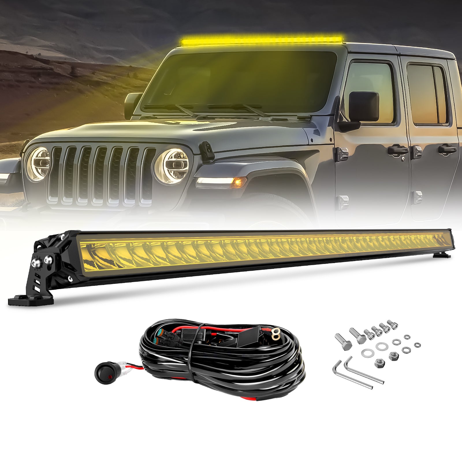 Rock Series 52 Inch Single Row LED Off-Road Light Bar Yellow Light with Wiring Kit - NOVSIGHT