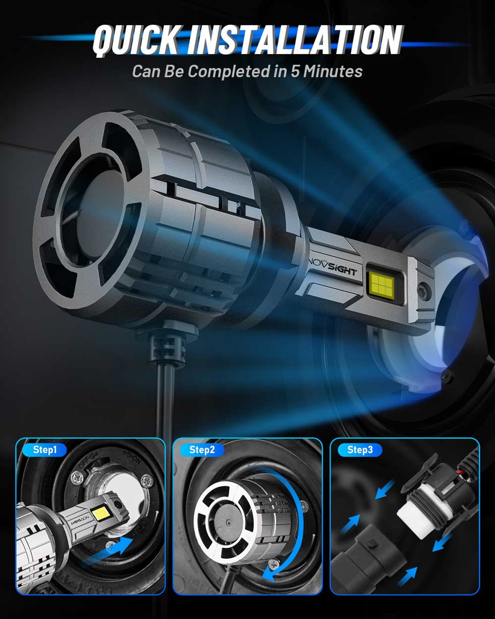 N60 Ultra Series | 9005 9006 Combo LED Bulbs Super Bright 200W 40000LM 6500K White | 4 Bulbs - NOVSIGHT