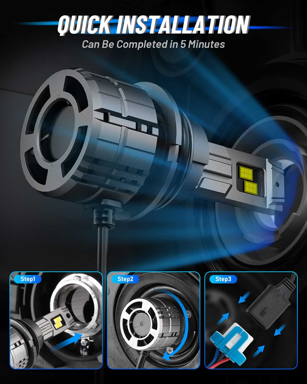 N60 Ultra Series | H13 9008 LED Bulbs Super Bright 200W 40000LM 6500K White | 2 Bulbs - NOVSIGHT