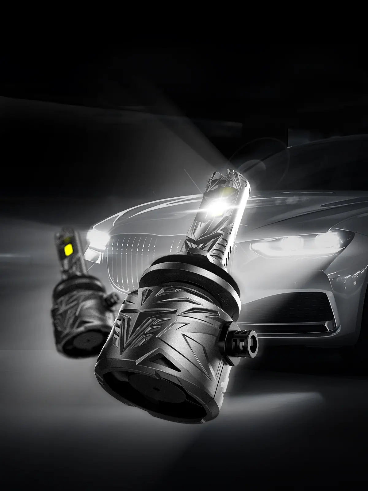 novsight Car headlight bulb with a car in the background