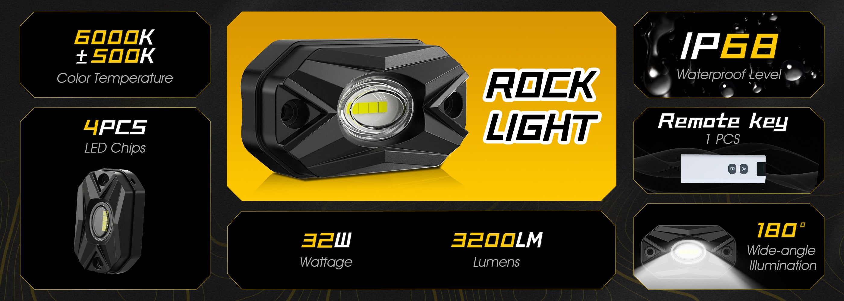 LED Rock Lights Kit White Light Flood Beam (4 Pods/8 Pods Set)