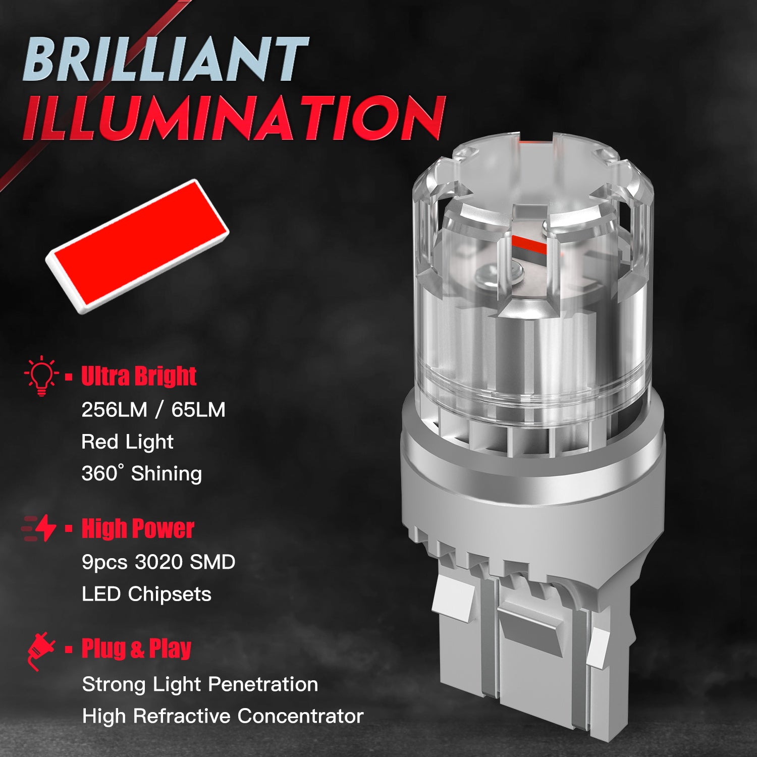 7443 T20 7444 W21 5W Front Turn Signal Light LED Bulbs for Rear Tail Lights Brake Lights - Red - NOVSIGHT