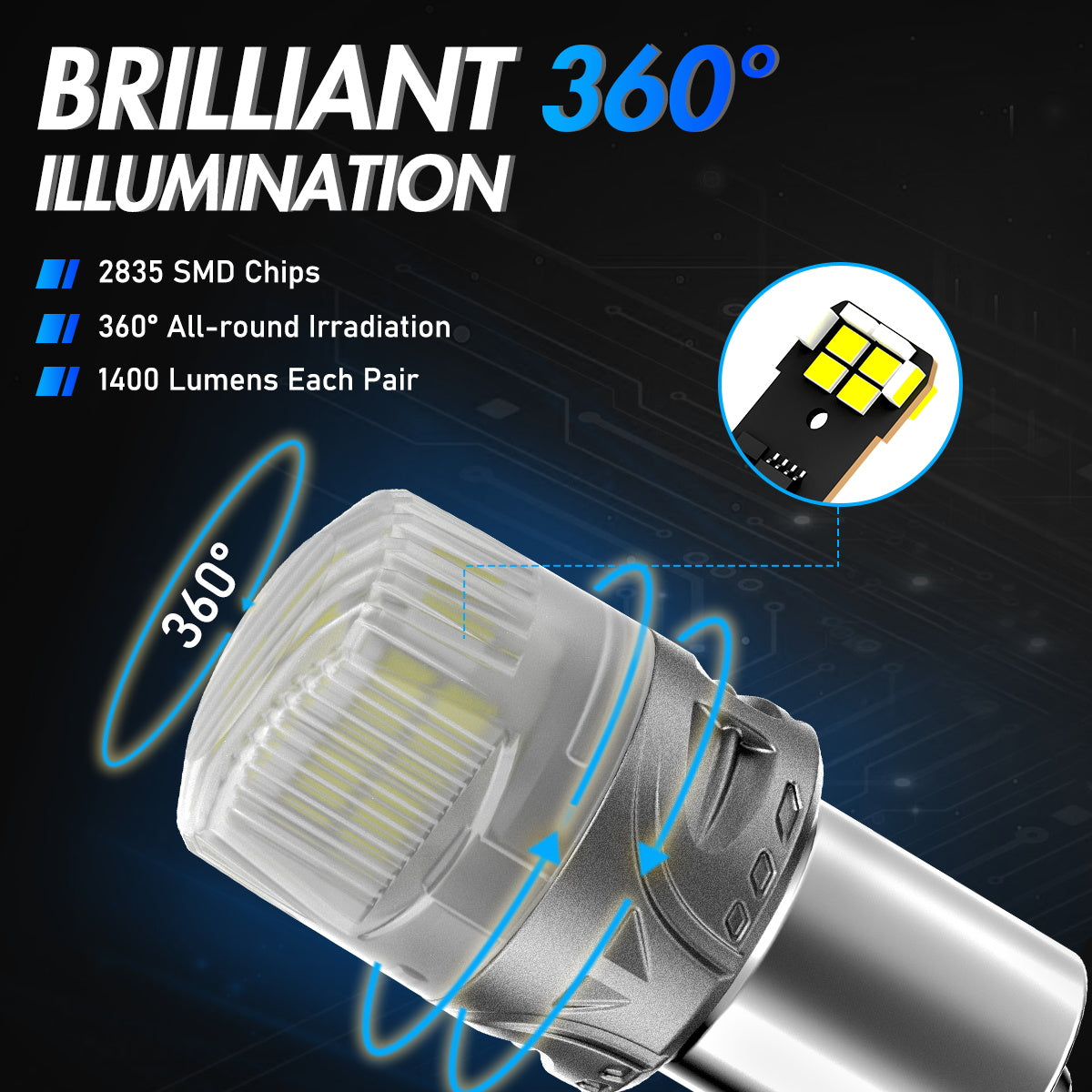1156 180° P21W BA15S LED Bulbs for Rear Front Sinaling Lights DRL - White - NOVSIGHT