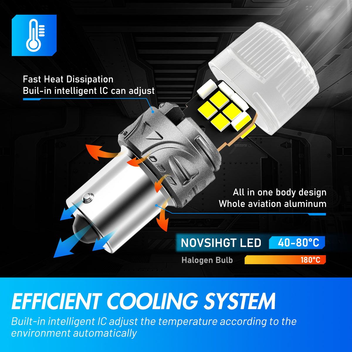 1156 180° P21W BA15S LED Bulbs for Rear Front Sinaling Lights DRL - White - NOVSIGHT
