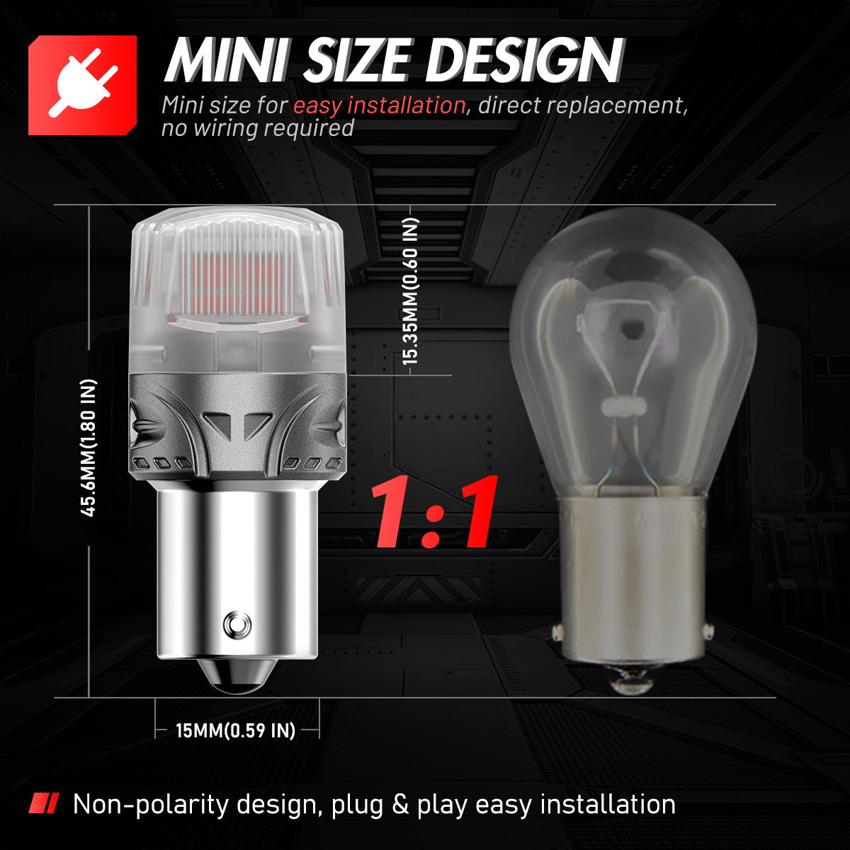 1156 180° P21W BA15S LED Bulbs for Rear Brake Tail Lights - Red - NOVSIGHT