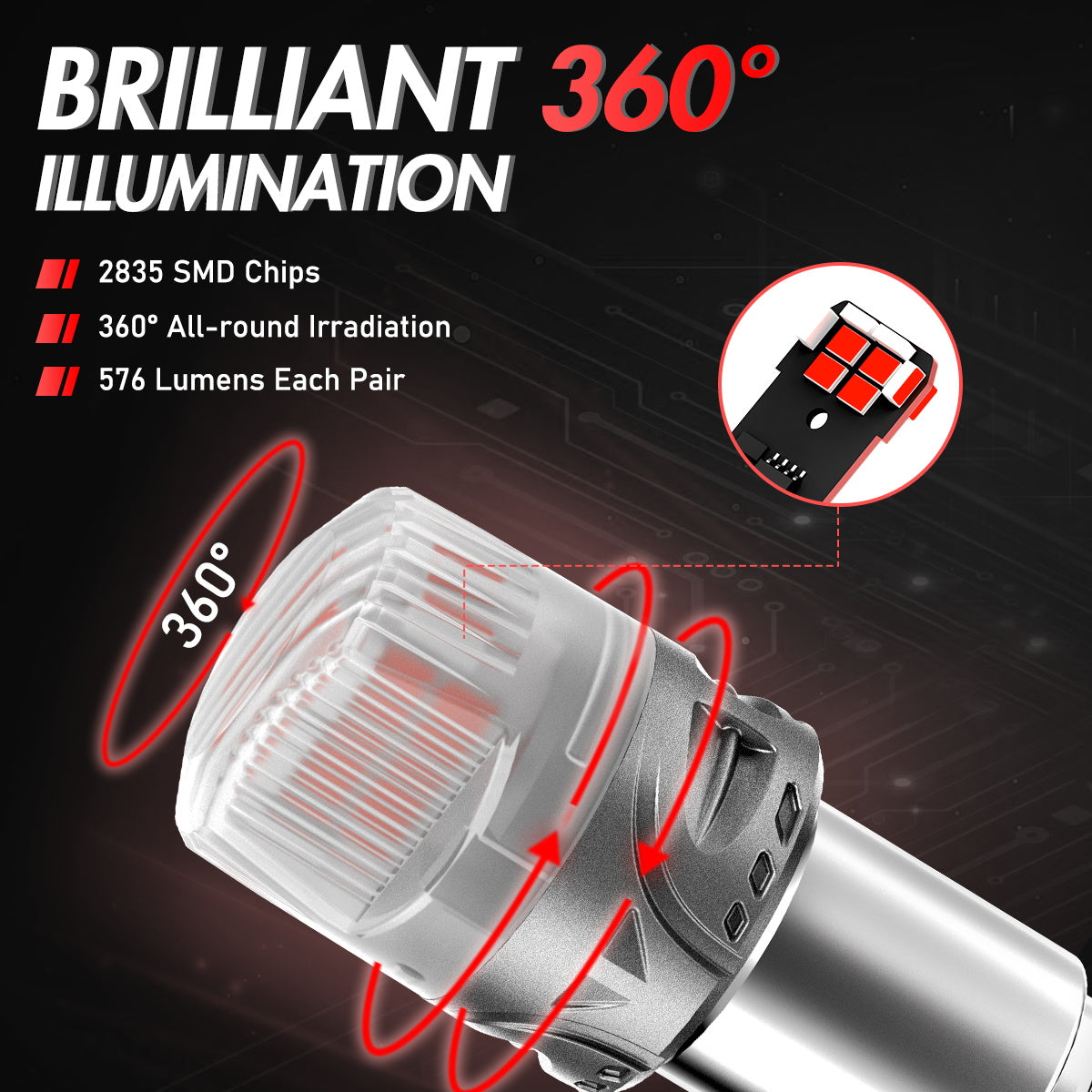 1157 180° P215W BAY15D BA15D LED Bulbs for Rear Tail Lights Brake Lights - Red - NOVSIGHT