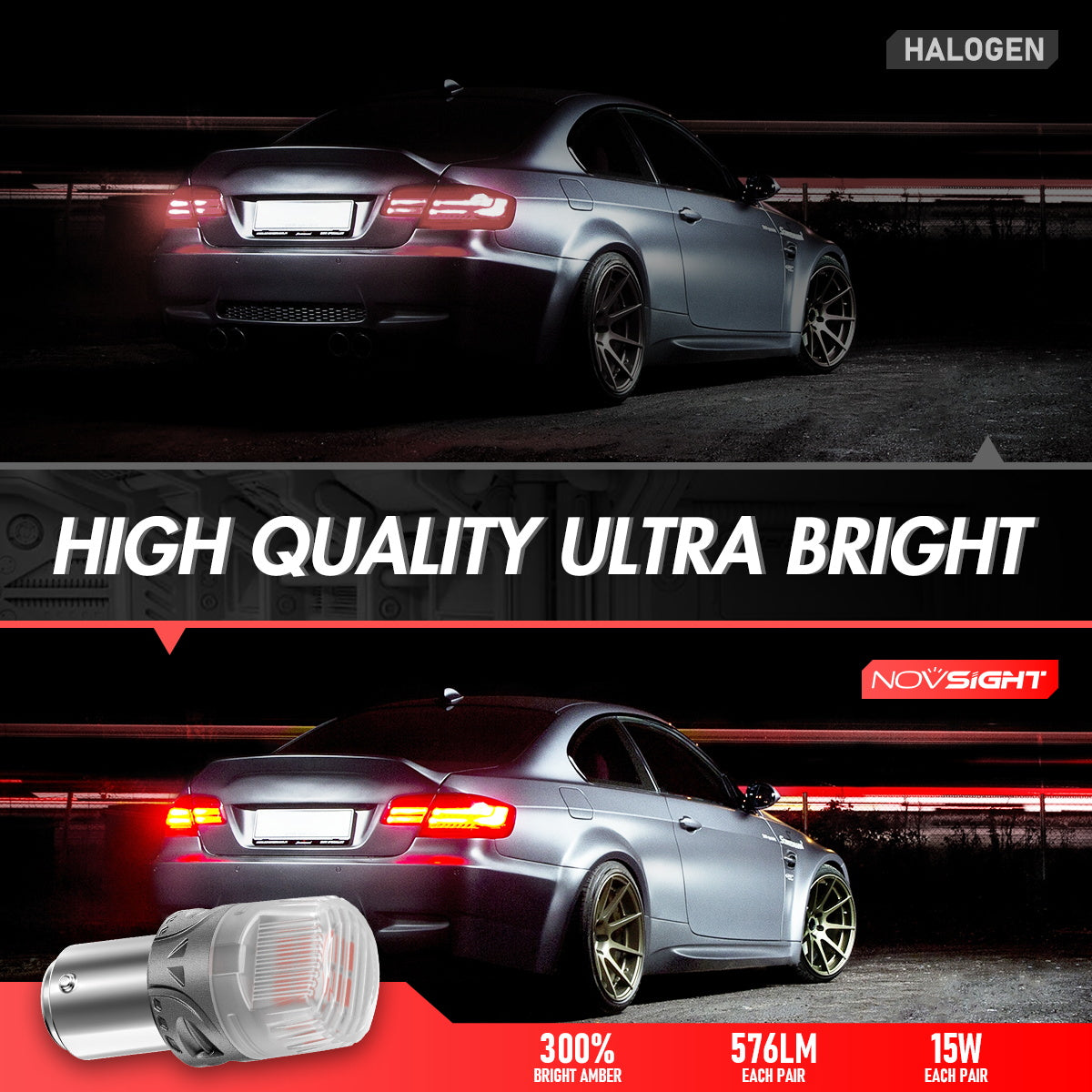 1157 180° P215W BAY15D BA15D LED Bulbs for Rear Tail Lights Brake Lights - Red - NOVSIGHT