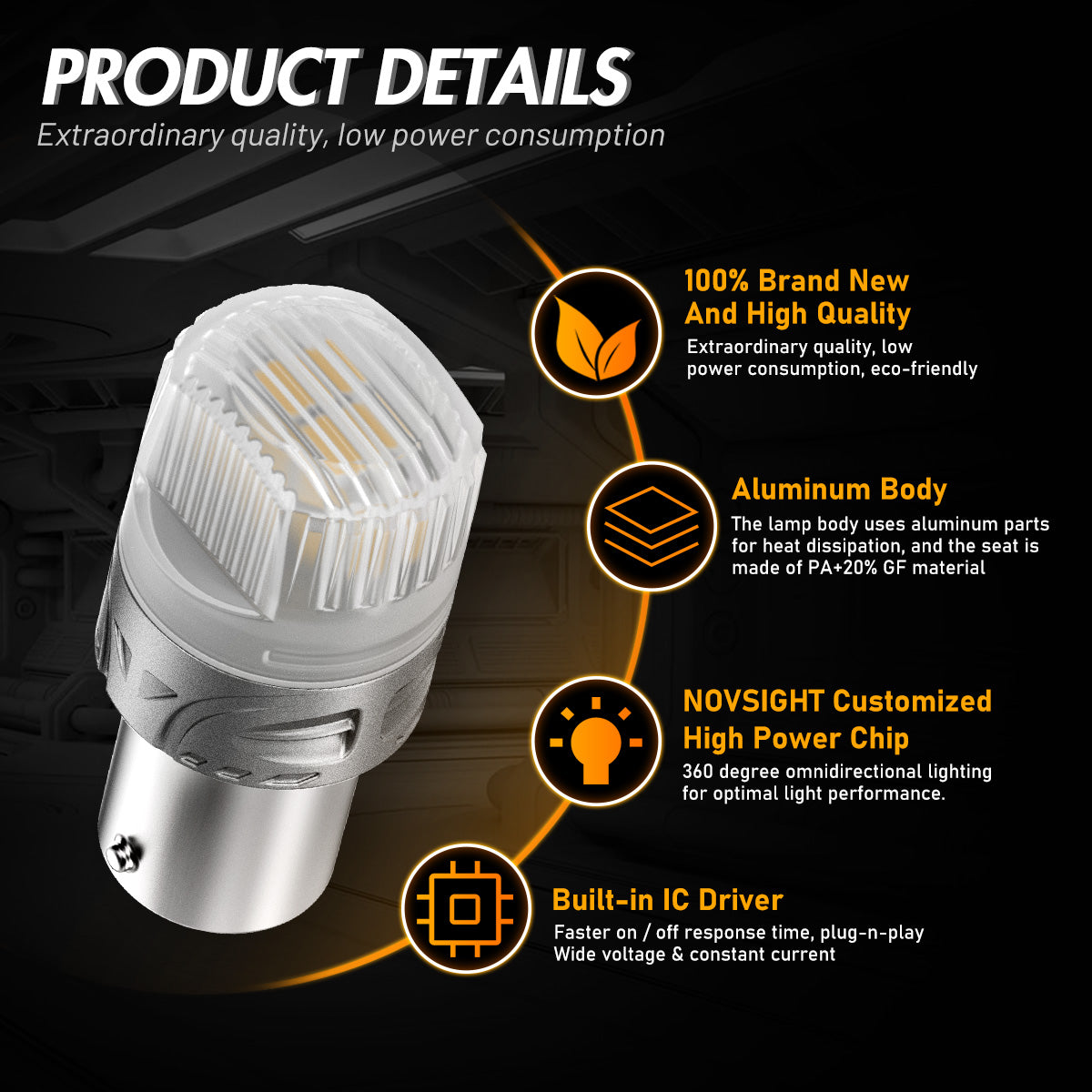 1156 180°BAU15S PY21W BAW15S PR21W LED Bulbs for Rear Front Turn Signal Lights - Yellow - NOVSIGHT