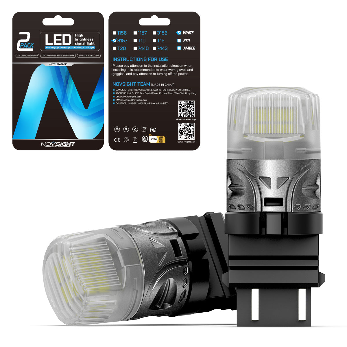 3157 3047 3057 3155 3157 3157AV LED Bulbs for Rear Front Sinal Lights DRL - White - NOVSIGHT