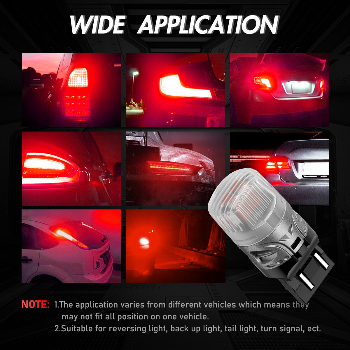 7443 T20 7444 W21 5W LED Bulbs for Rear Tail Lights Brake Lights - Red - NOVSIGHT