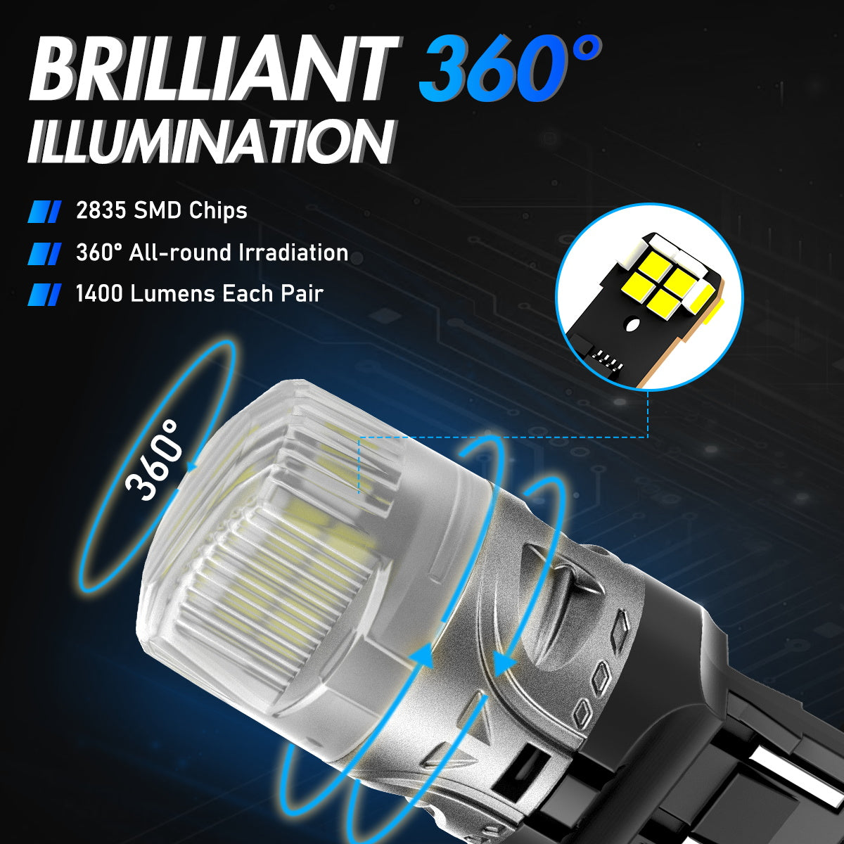 7443 T20 7444 W21 5W LED Bulbs for Rear Front Sinal Lights DRL - White - NOVSIGHT