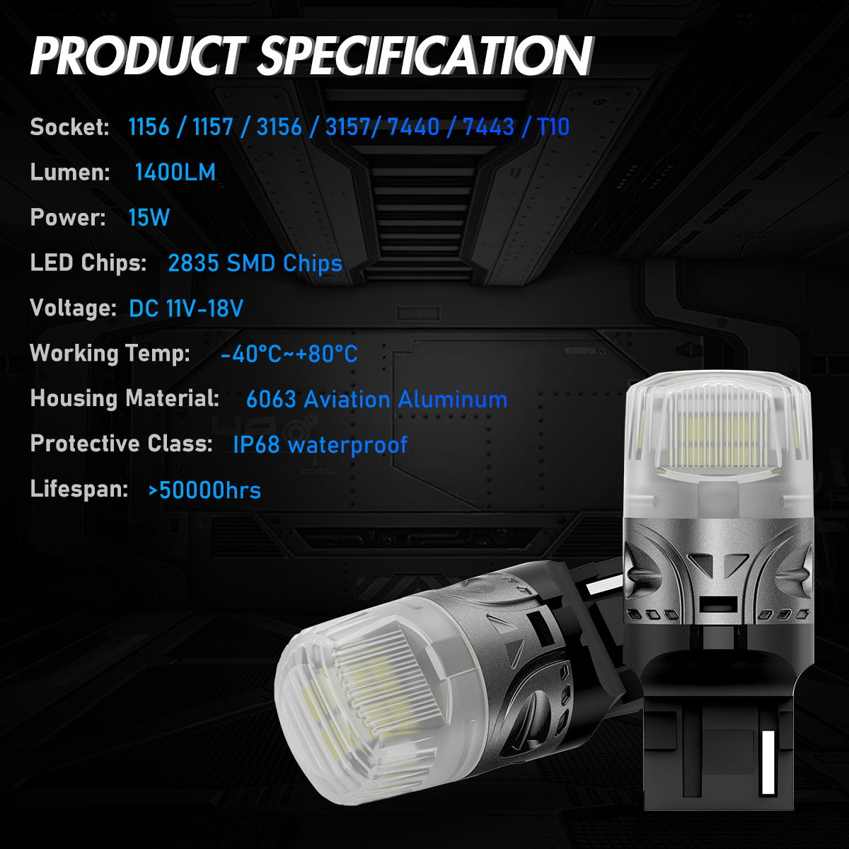 7440 T20 7441 992 WY21W LED Bulbs for Rear Front Reverse Lights DRL - White - NOVSIGHT