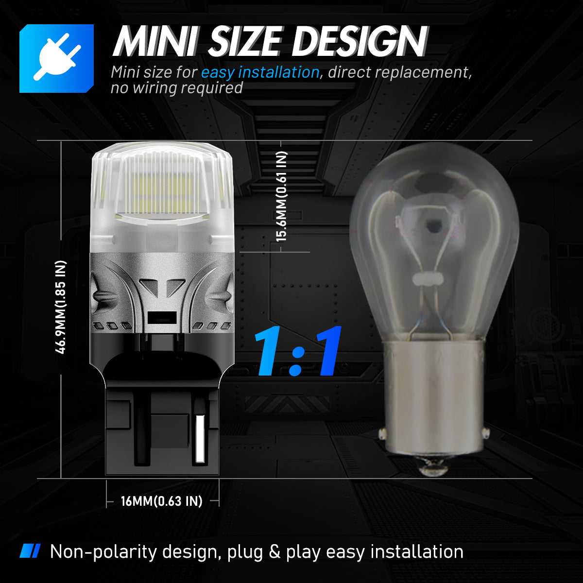 7440 T20 7441 992 WY21W LED Bulbs for Rear Front Reverse Lights DRL - White - NOVSIGHT