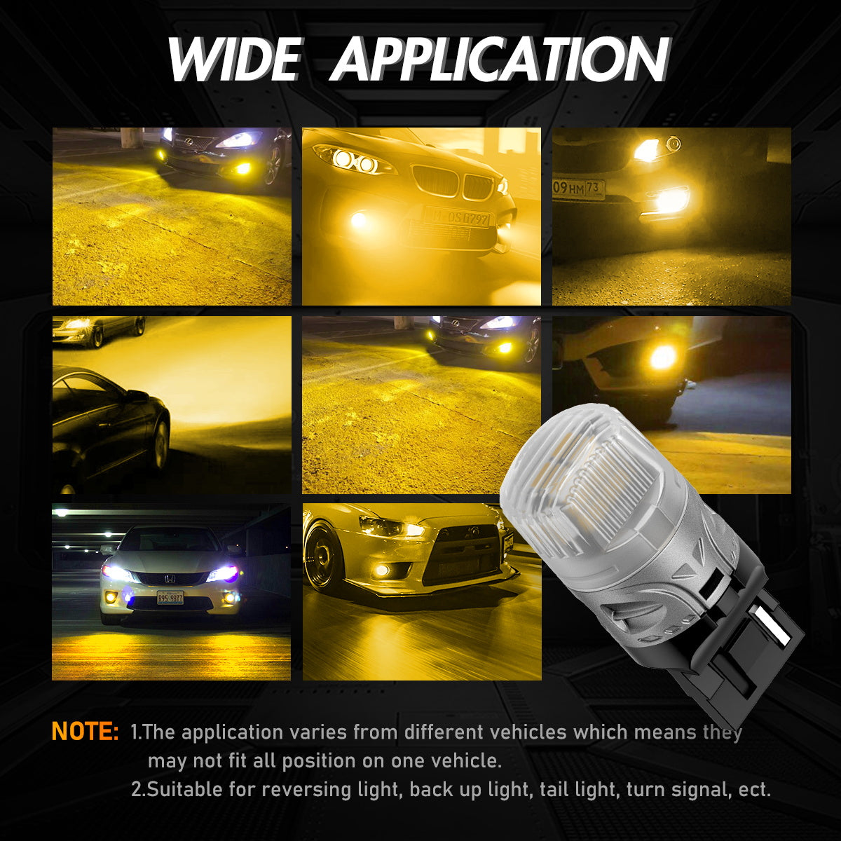 7440 T20 7441 992 WY21W LED Bulbs for Rear Front Turn Signal Lights - Yellow - NOVSIGHT