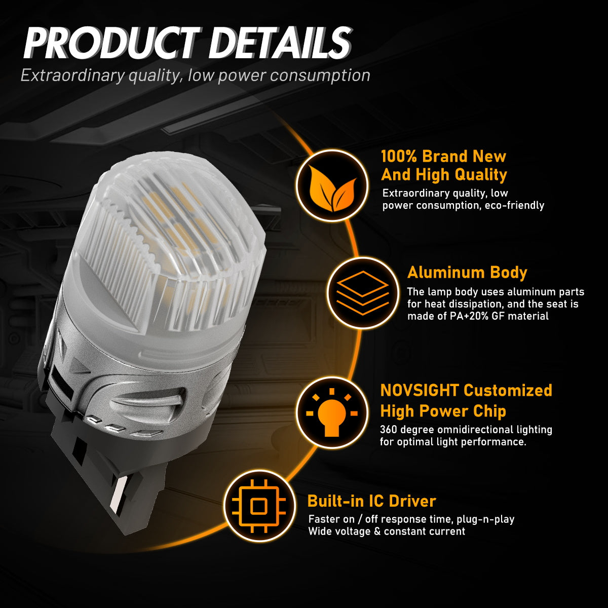 7440 T20 7441 992 WY21W LED Bulbs for Rear Front Turn Signal Lights - Yellow - NOVSIGHT