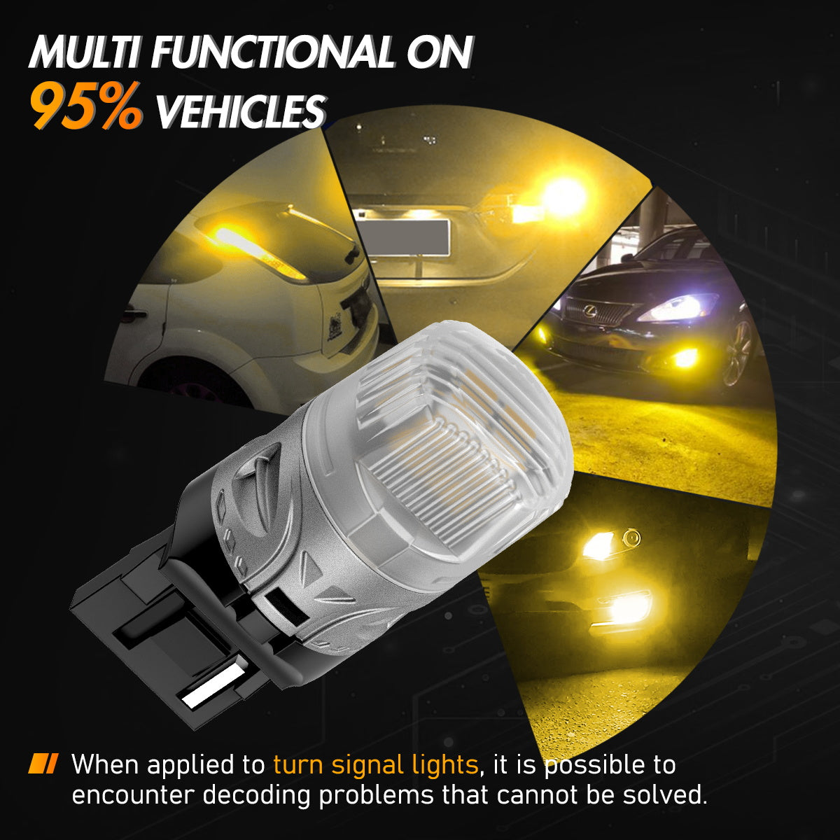 7440 T20 7441 992 WY21W LED Bulbs for Rear Front Turn Signal Lights - Yellow - NOVSIGHT