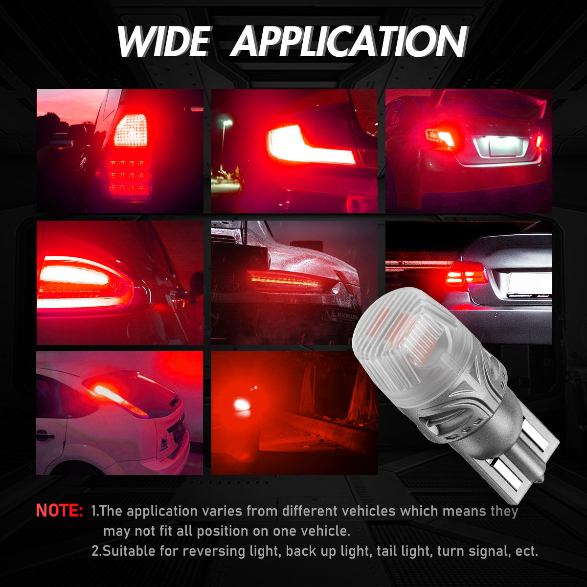 T10 158 161 168 194 W5W LED Bulbs for Rear Brake Tail Lights - Red - NOVSIGHT