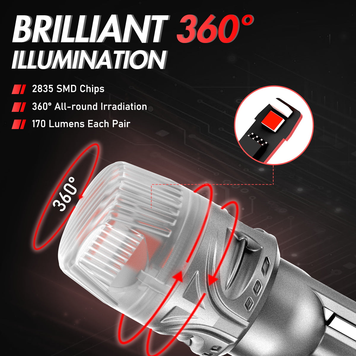 T10 158 161 168 194 W5W LED Bulbs for Rear Brake Tail Lights - Red - NOVSIGHT
