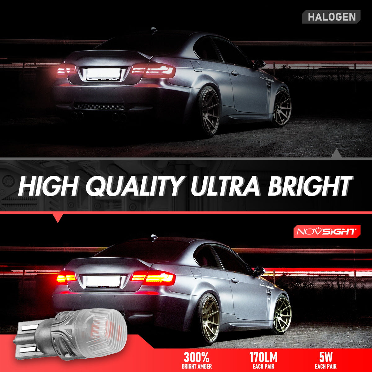 T10 158 161 168 194 W5W LED Bulbs for Rear Brake Tail Lights - Red - NOVSIGHT