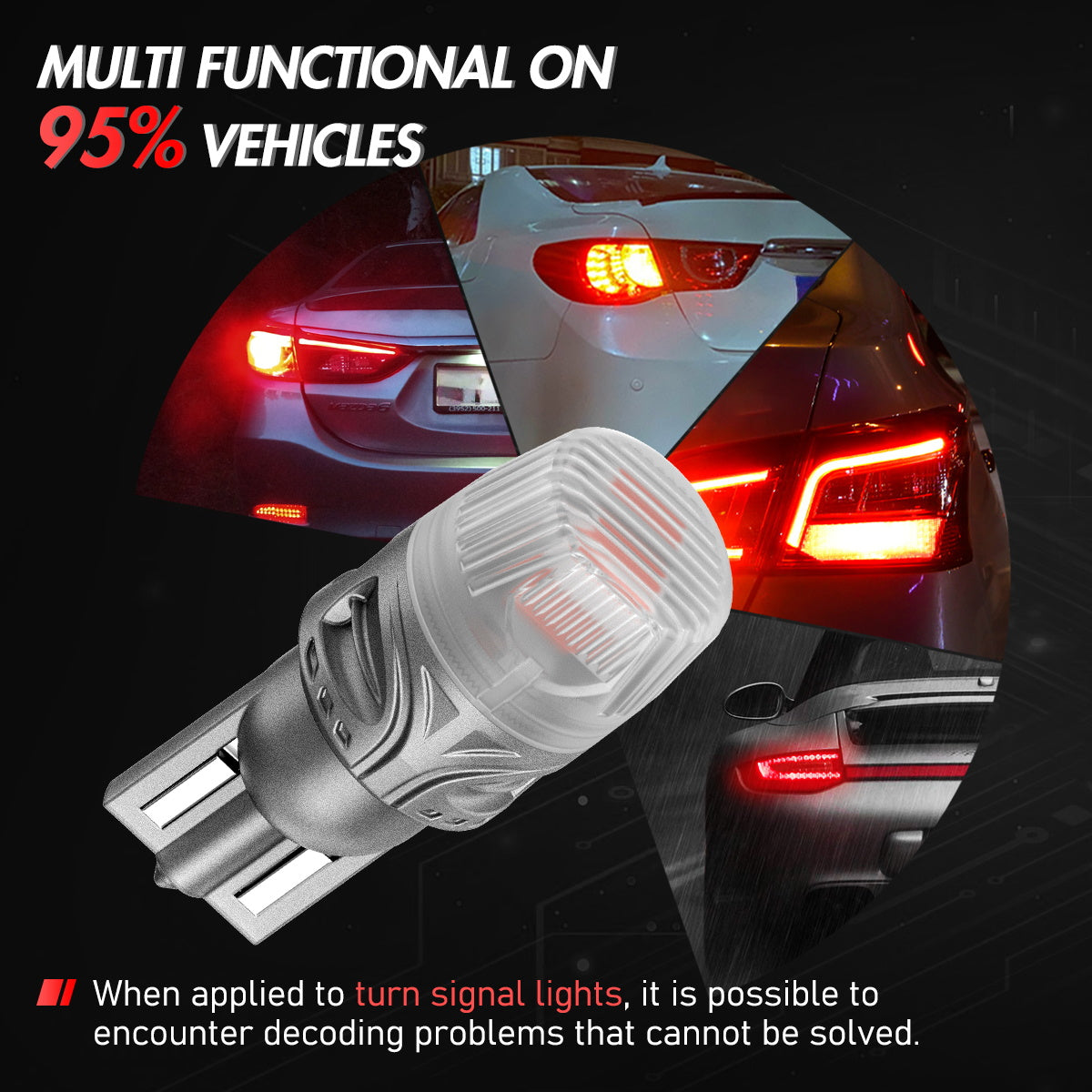 T10 158 161 168 194 W5W LED Bulbs for Rear Brake Tail Lights - Red - NOVSIGHT