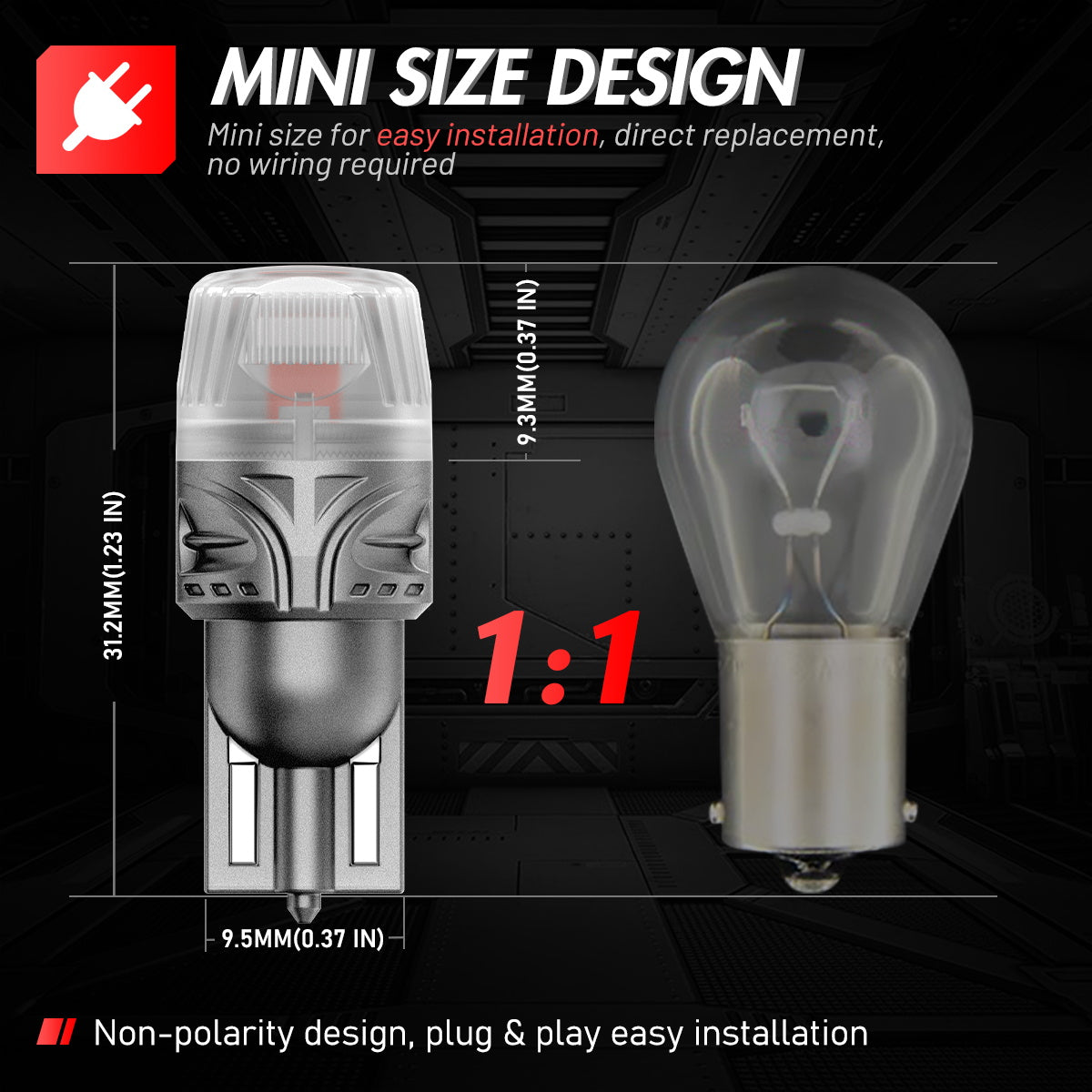 T10 158 161 168 194 W5W LED Bulbs for Rear Brake Tail Lights - Red - NOVSIGHT