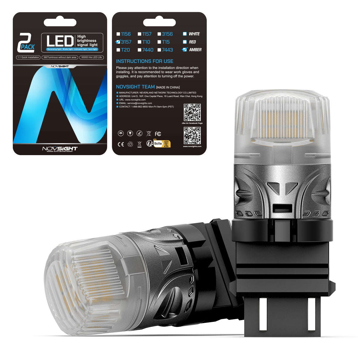 3157 3047 3057 3155 3157 3157AV LED Bulbs for Rear Front Turn Signal Lights - Yellow - NOVSIGHT