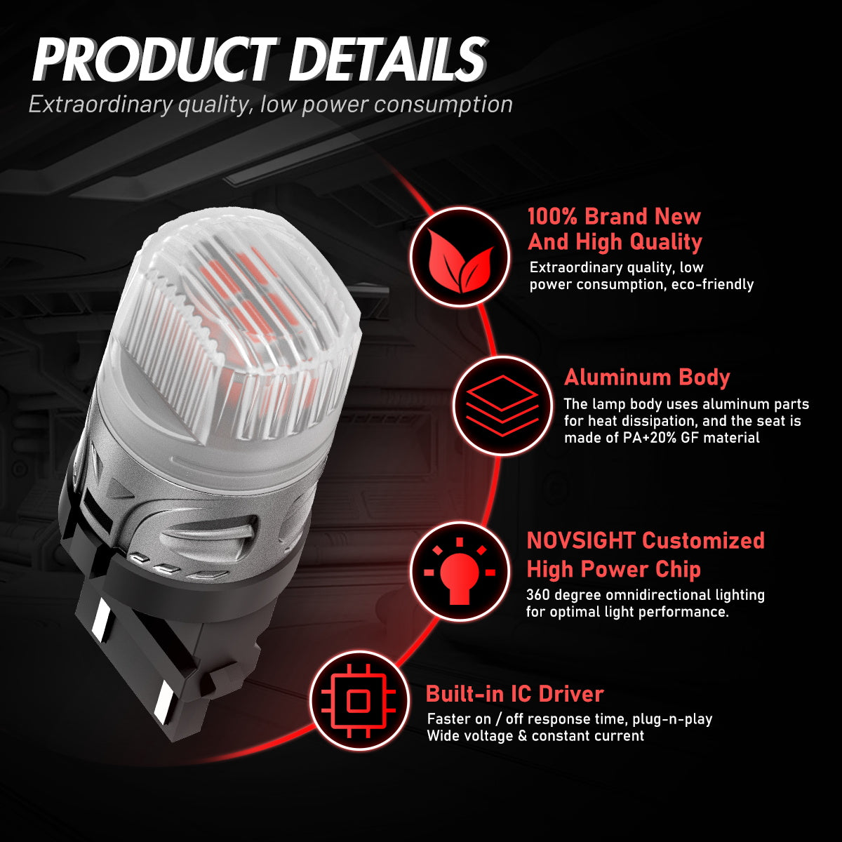 3157 3047 3057 3155 3157 3157AV LED Bulbs for Rear Brake Tail Lights - Red - NOVSIGHT