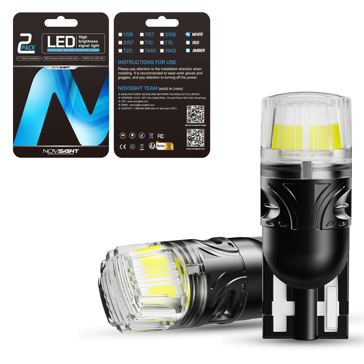 T10 158 161 168 194 W5W LED Bulbs for Rear Front Sinal Lights DRL - White - NOVSIGHT