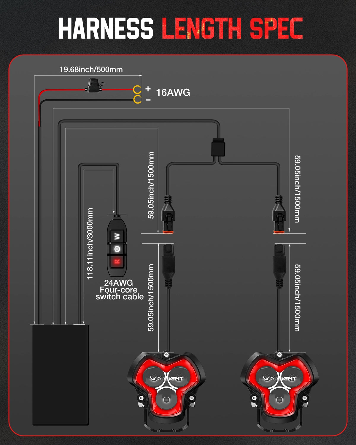 HALO SE Series 6-inch LED Pod Lights with Red and White DRL - NOVSIGHT