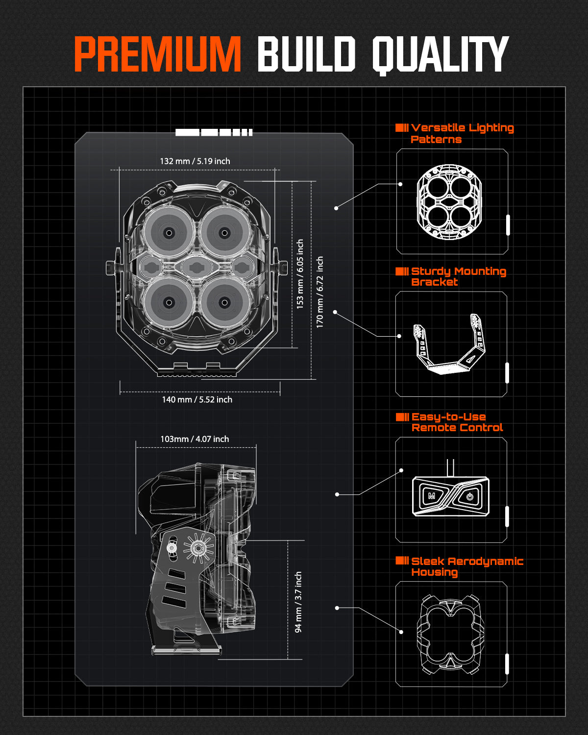 CYBER Series 6-Inch LED Pod Lights – Amber & White Light | Warrior Black - NOVSIGHT