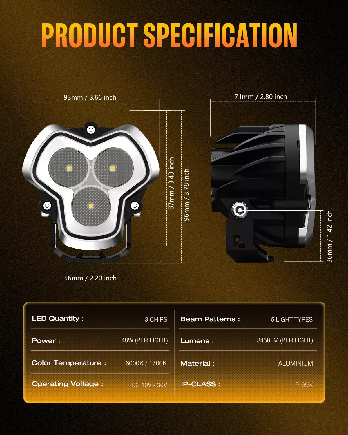 Sistema de luces LED de 3" HALO Serie DRL de 48 W (par)