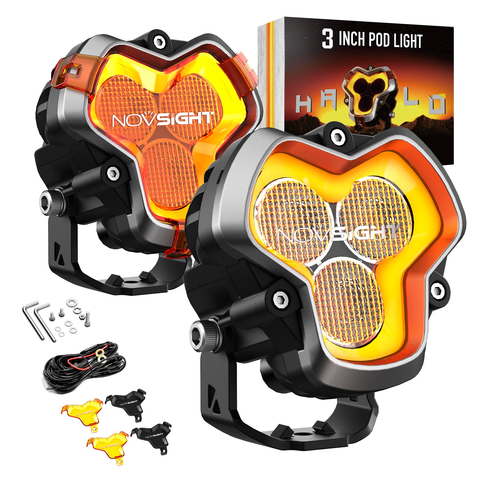 Halo Series LED Pod Lights Kit for Harley Motorcycles - NOVSIGHT