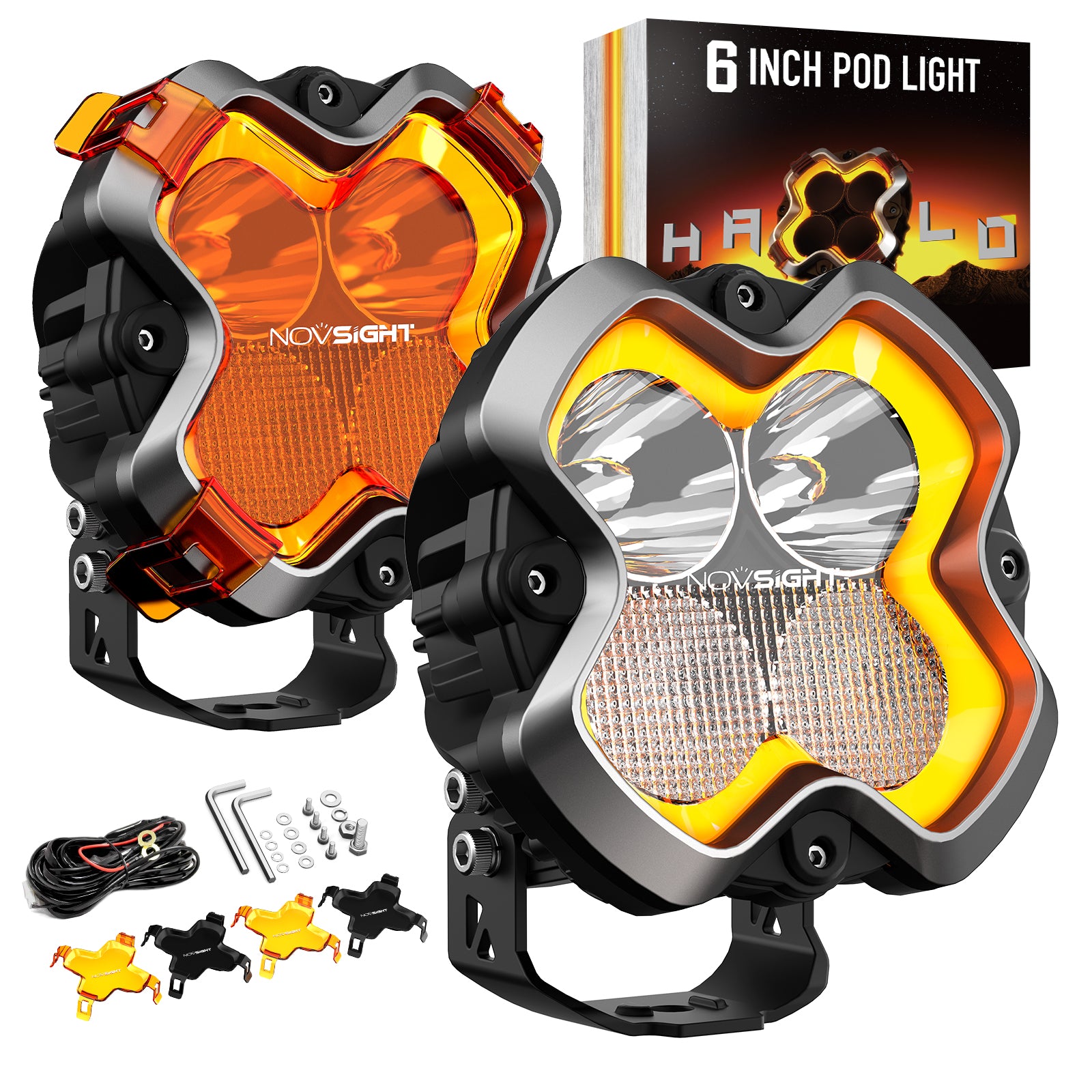 NOVSIGHT HALO Series 6'' LED Pods with DRL 60W Spot beam and Mix