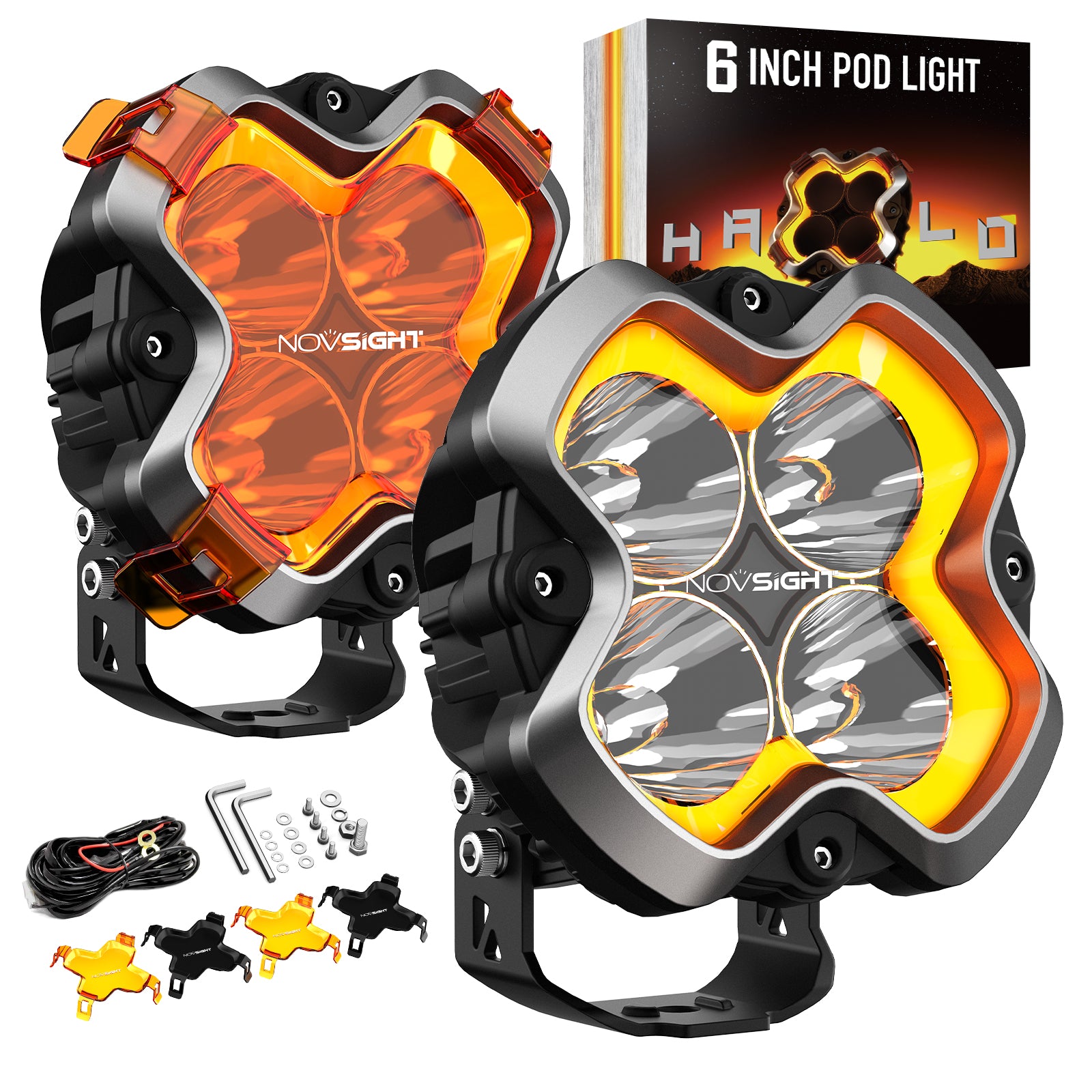 NOVSIGHT HALO Series 6'' LED Pods with DRL 60W Spot beam and Mix