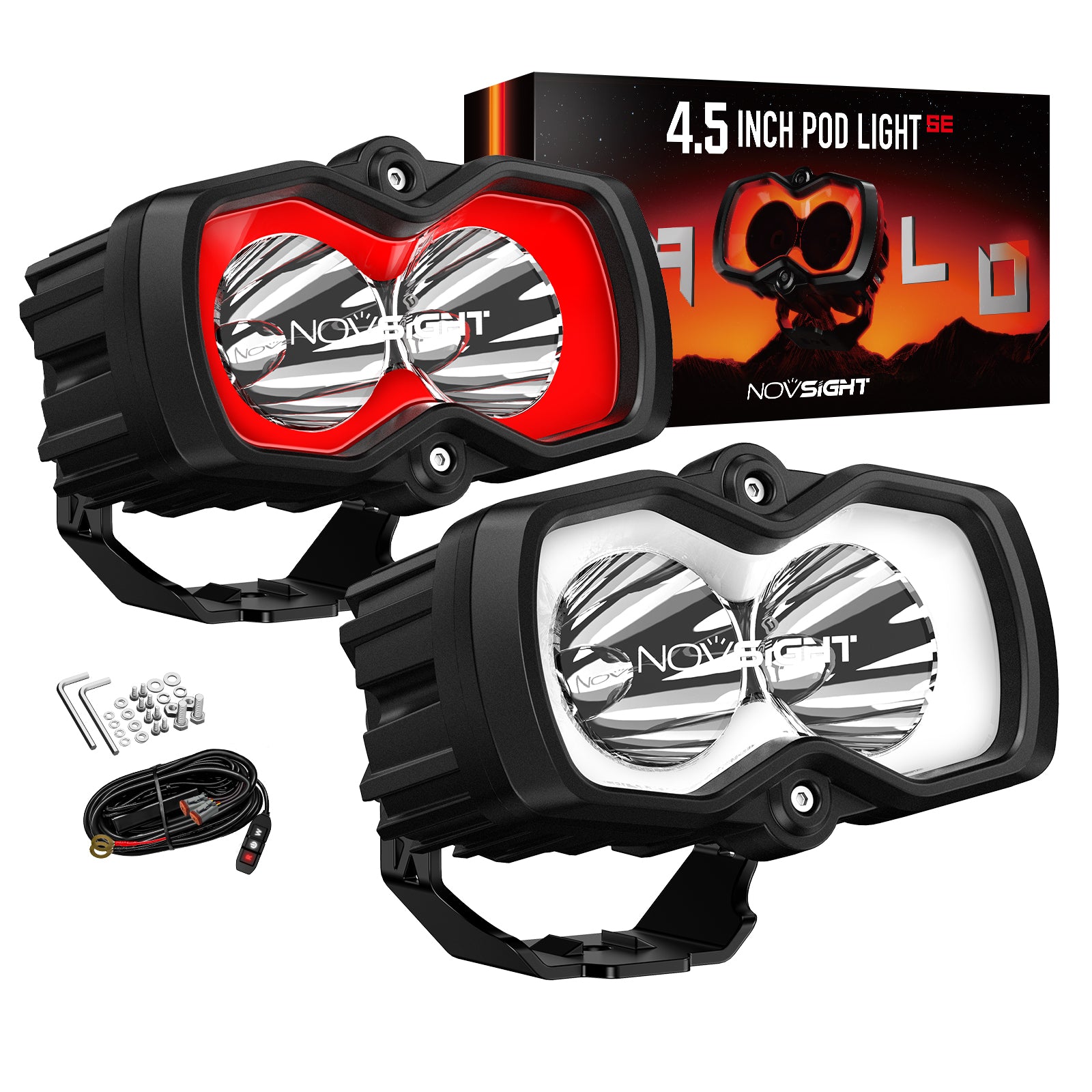 Compact 4.5-Inch HALO SE LED Pod Lights - Red DRL Off-Road